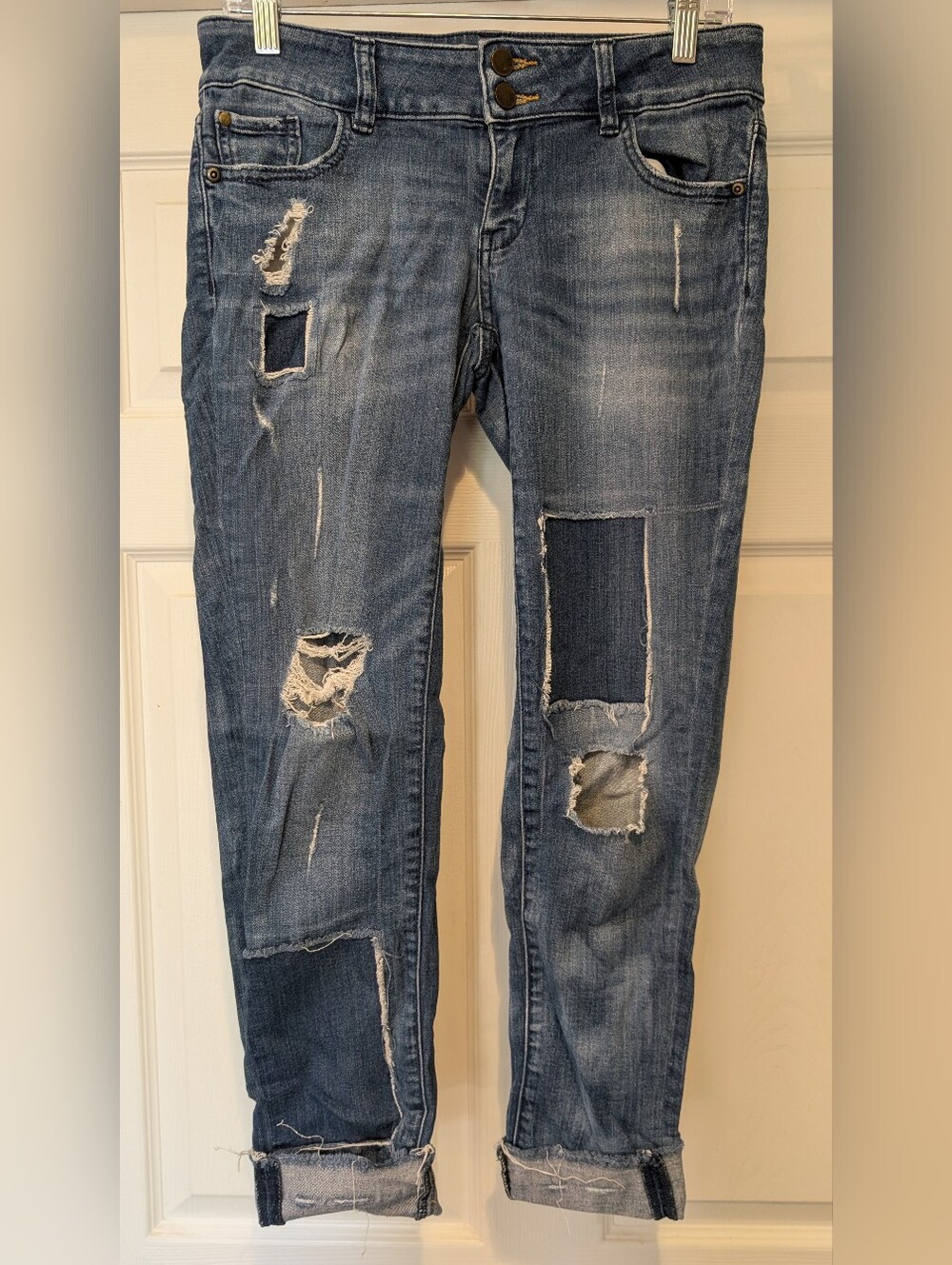 New York & Co. Women's Distressed Blue Jeans Size 2 Cotton Blend Stretch cthny